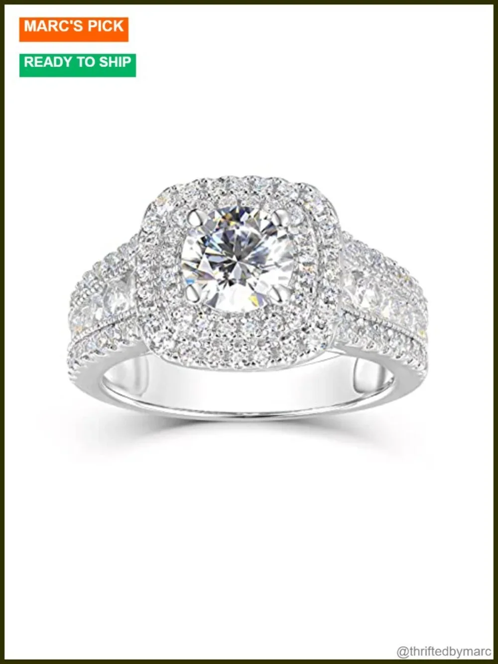 2CT Moissanite Halo Engagement Ring 925 Sterling Silver Platinum Plated